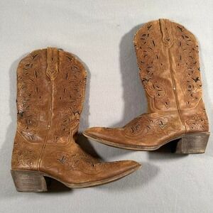 Women's Laredo Brown Leather Cowboy Boots Western 9M